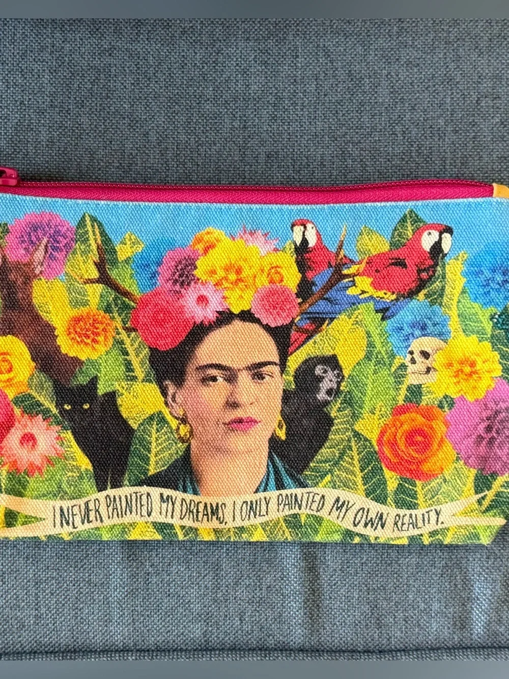 Frida Kahlo Floral Zip Pouch - Pink & Multicolor